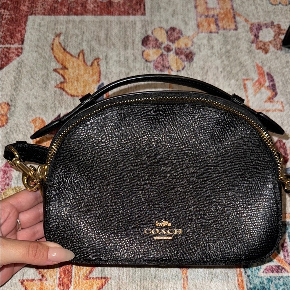 Coach Black Pebbled Leather Crossbody Bag with Gold Hardware